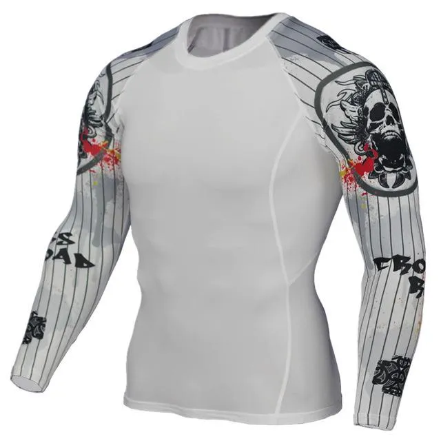 Fitness Fashion 3D Wolf Printed Long Sleeve Palace Compression T-Shirt