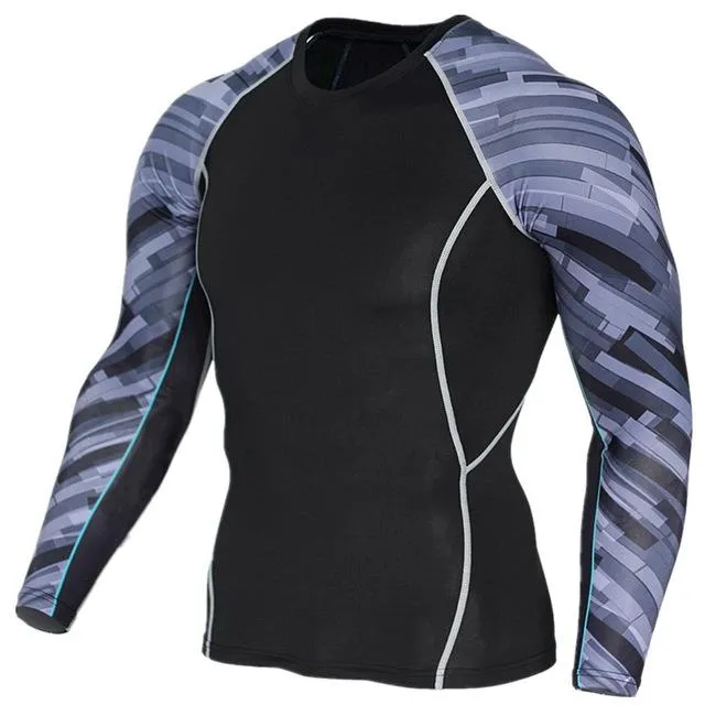 Fitness Fashion 3D Wolf Printed Long Sleeve Palace Compression T-Shirt