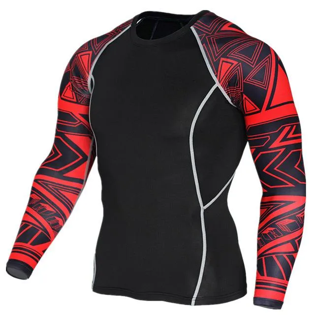 Fitness Fashion 3D Wolf Printed Long Sleeve Palace Compression T-Shirt