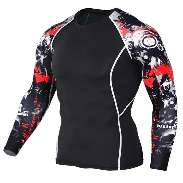 Fitness Fashion 3D Wolf Printed Long Sleeve Palace Compression T-Shirt