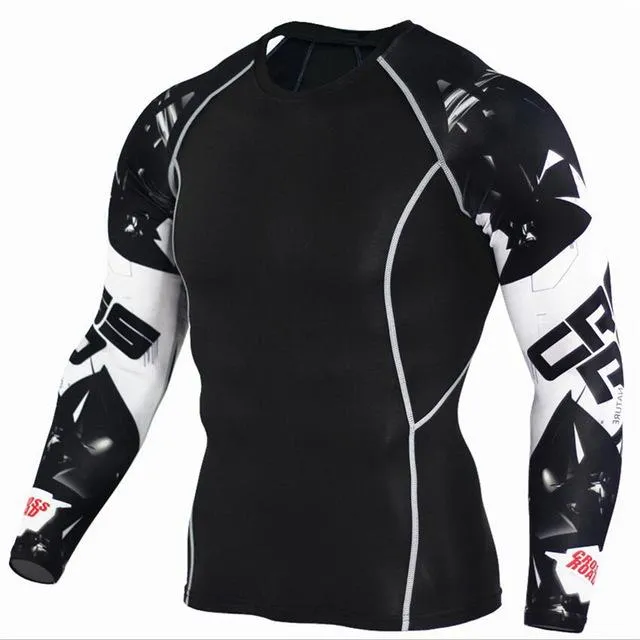 Fitness Fashion 3D Wolf Printed Long Sleeve Palace Compression T-Shirt