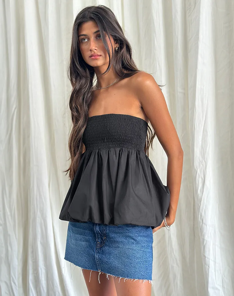 Gaux Puffball Shirred Bandeau Top in Black