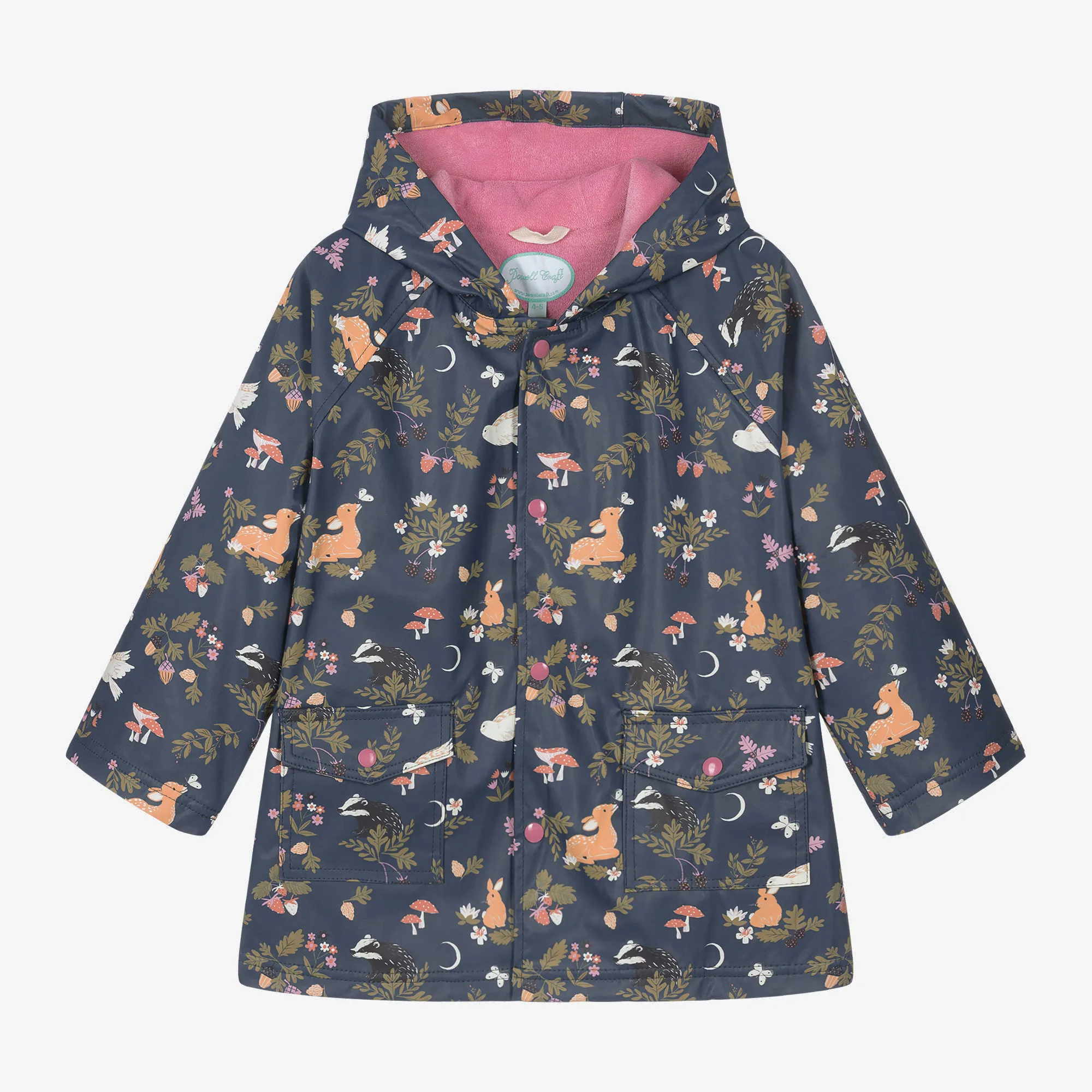 Girls Blue Woodland Print Raincoat