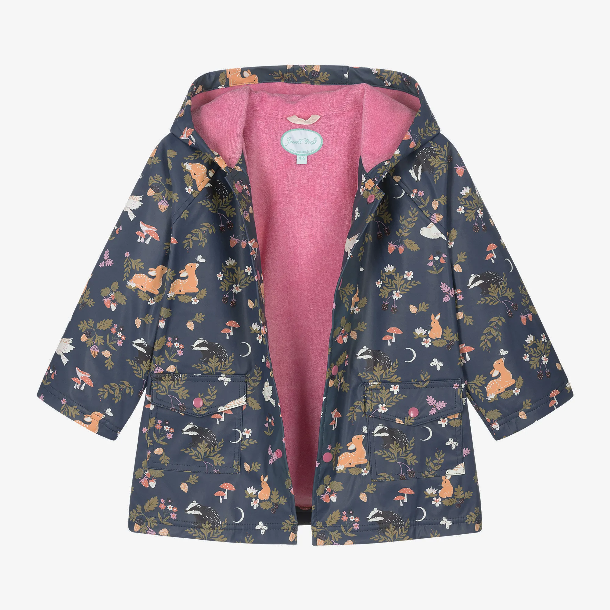 Girls Blue Woodland Print Raincoat