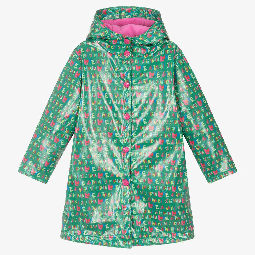 Girls Green Hooded Raincoat