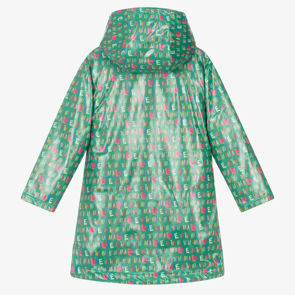 Girls Green Hooded Raincoat