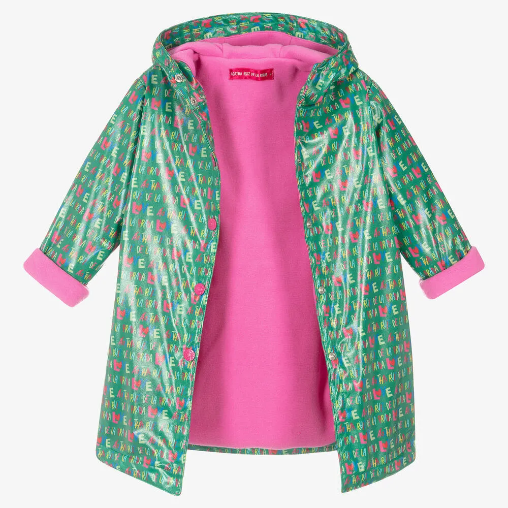 Girls Green Hooded Raincoat