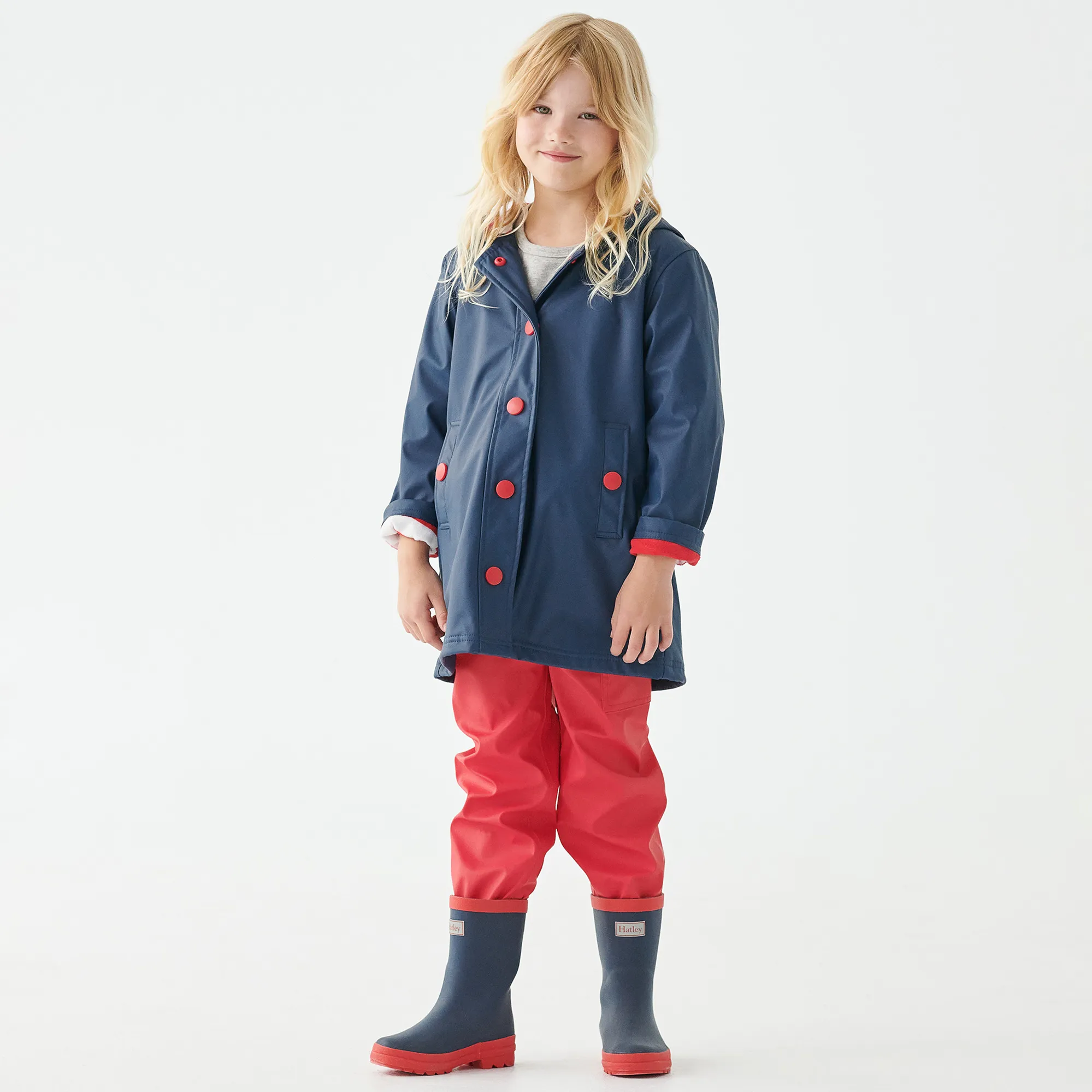 Girls Navy Blue Hooded Raincoat 