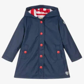 Girls Navy Blue Hooded Raincoat 