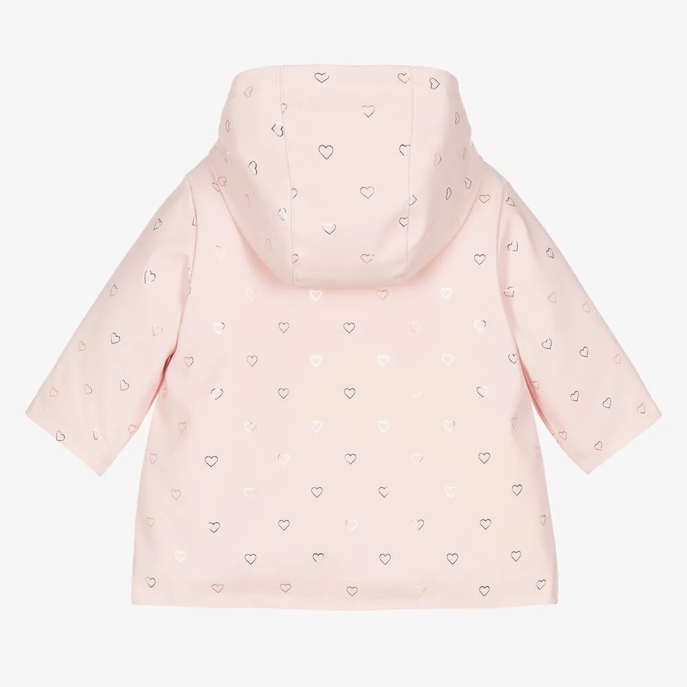 Girls Pink Hearts Hooded Raincoat