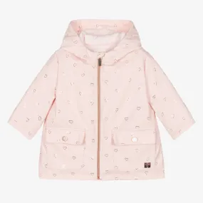 Girls Pink Hearts Hooded Raincoat