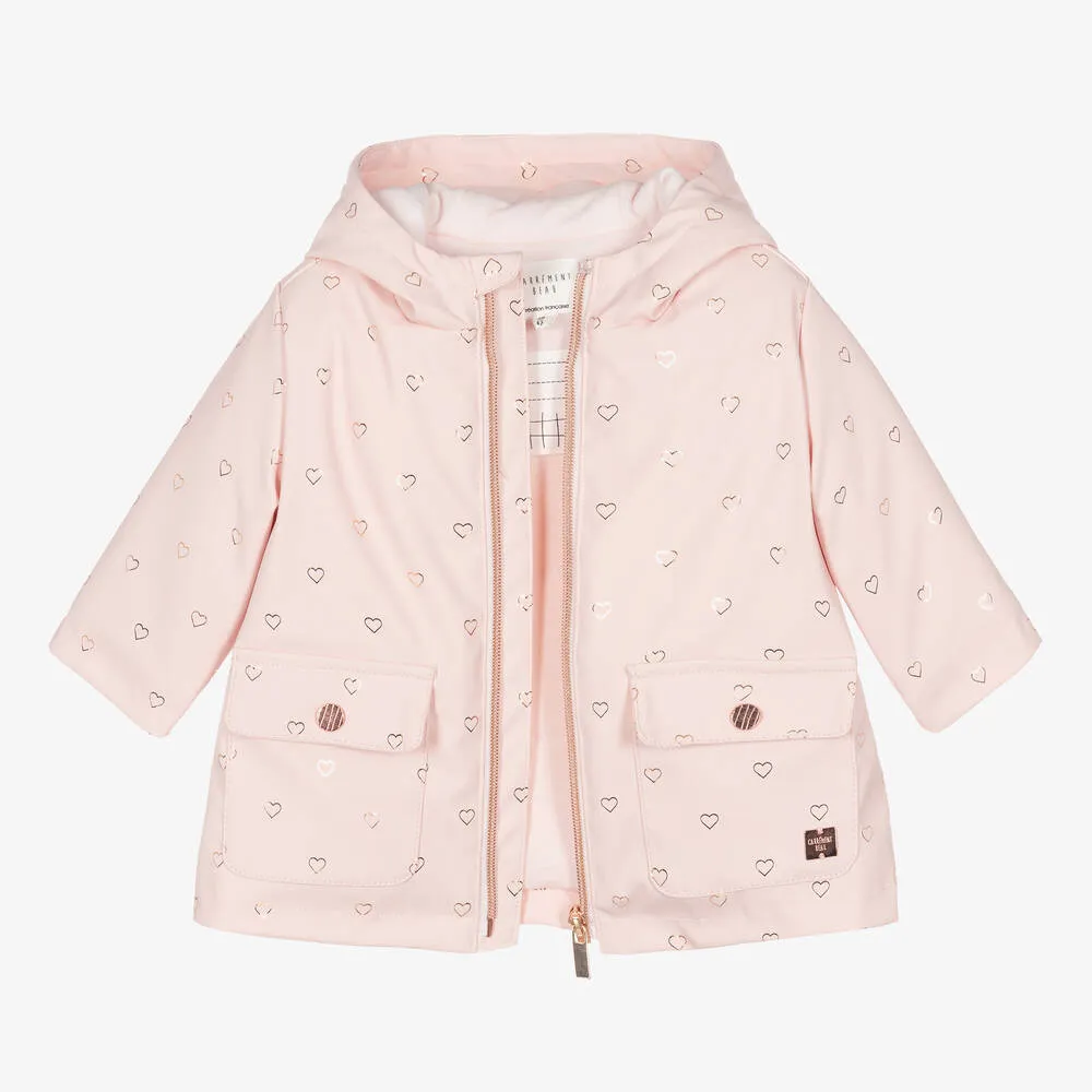 Girls Pink Hearts Hooded Raincoat