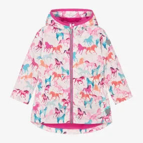 Girls Pink Horse Print Raincoat