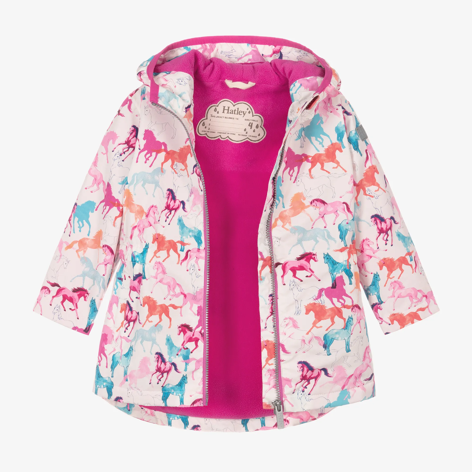 Girls Pink Horse Print Raincoat