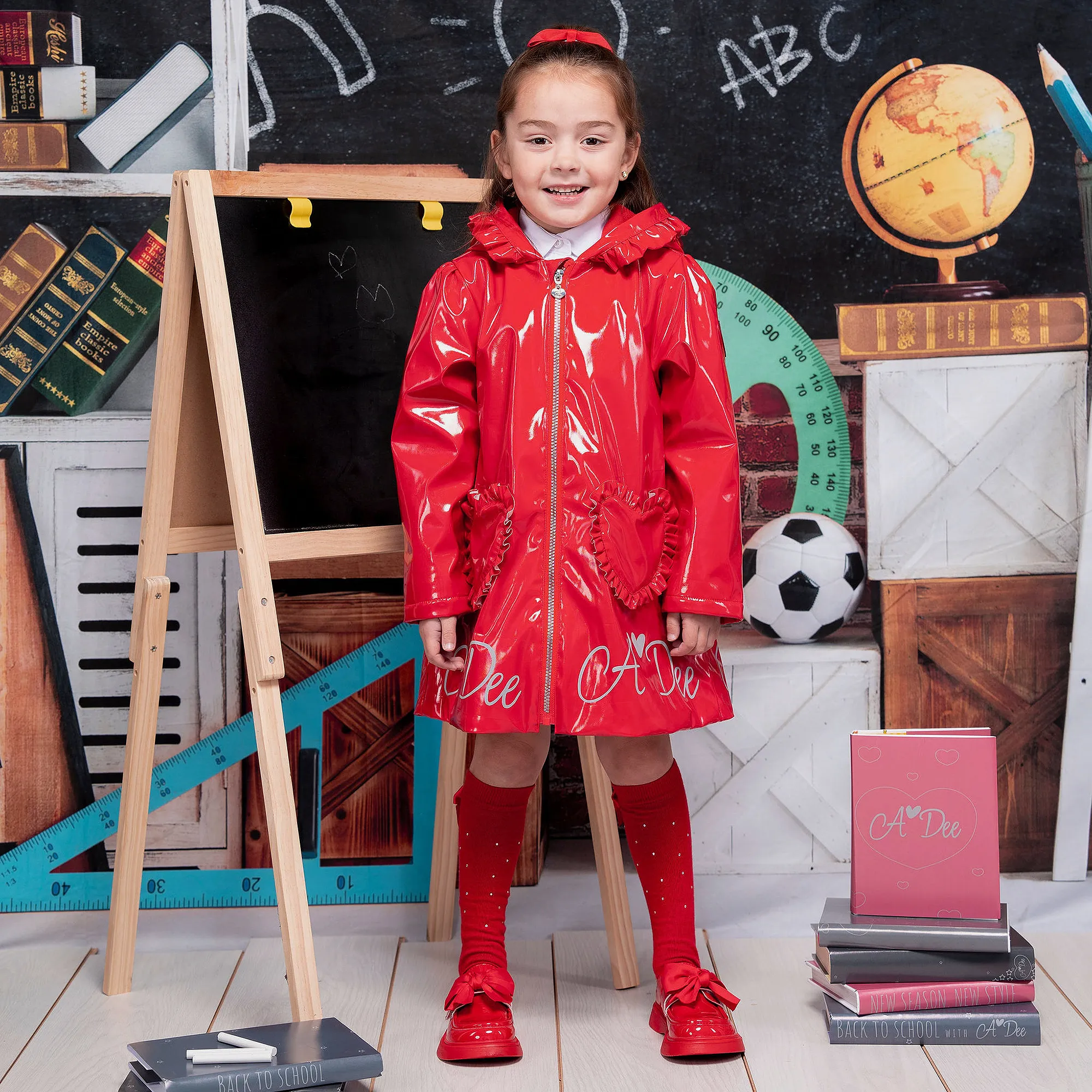 Girls Red Hooded Raincoat