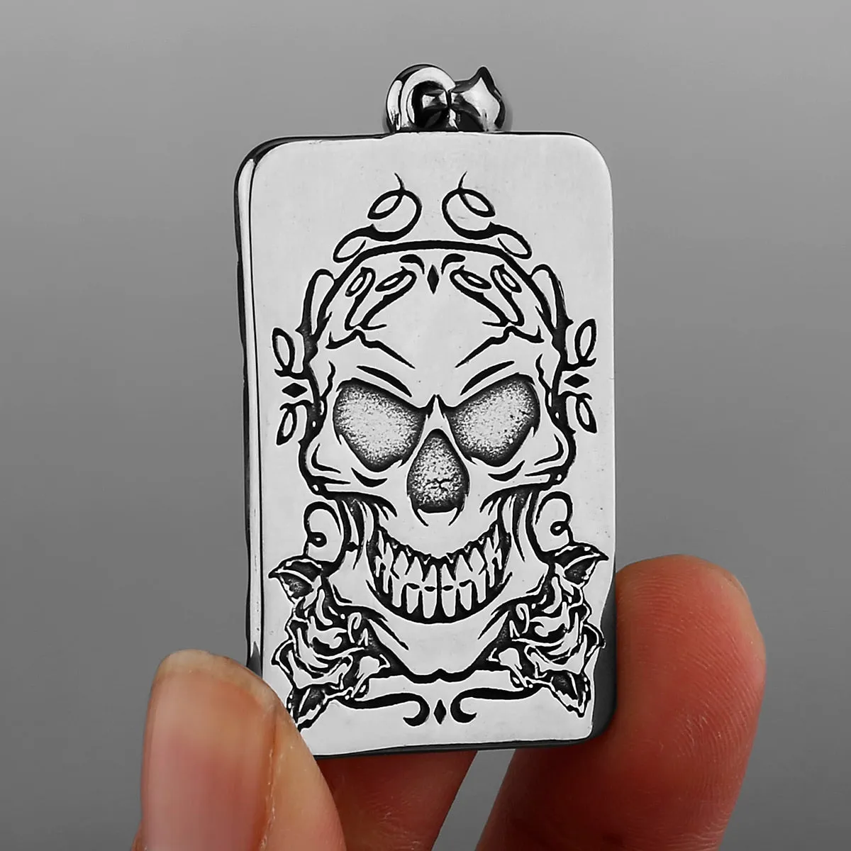 Heavy Stainless Steel Spade Ace Skull Pendant Necklace