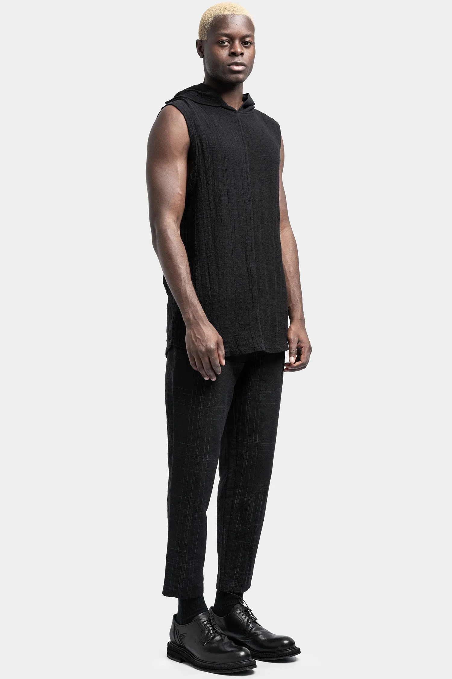 Hooded linen blend tank top, Black