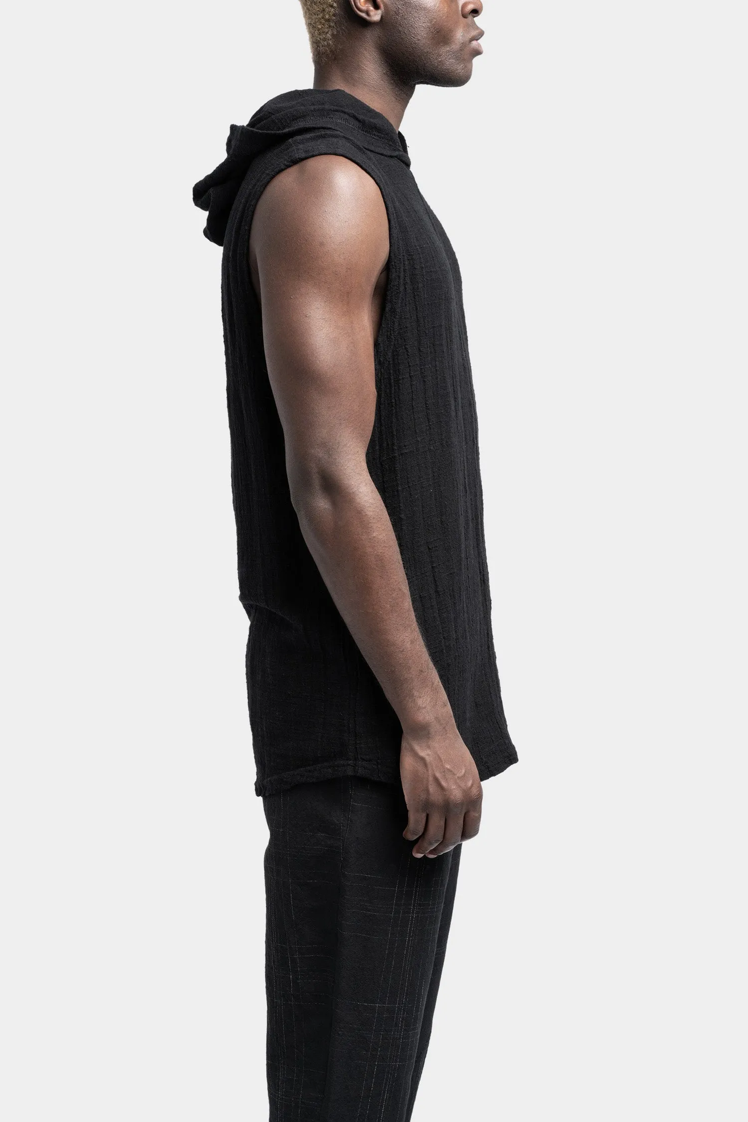 Hooded linen blend tank top, Black