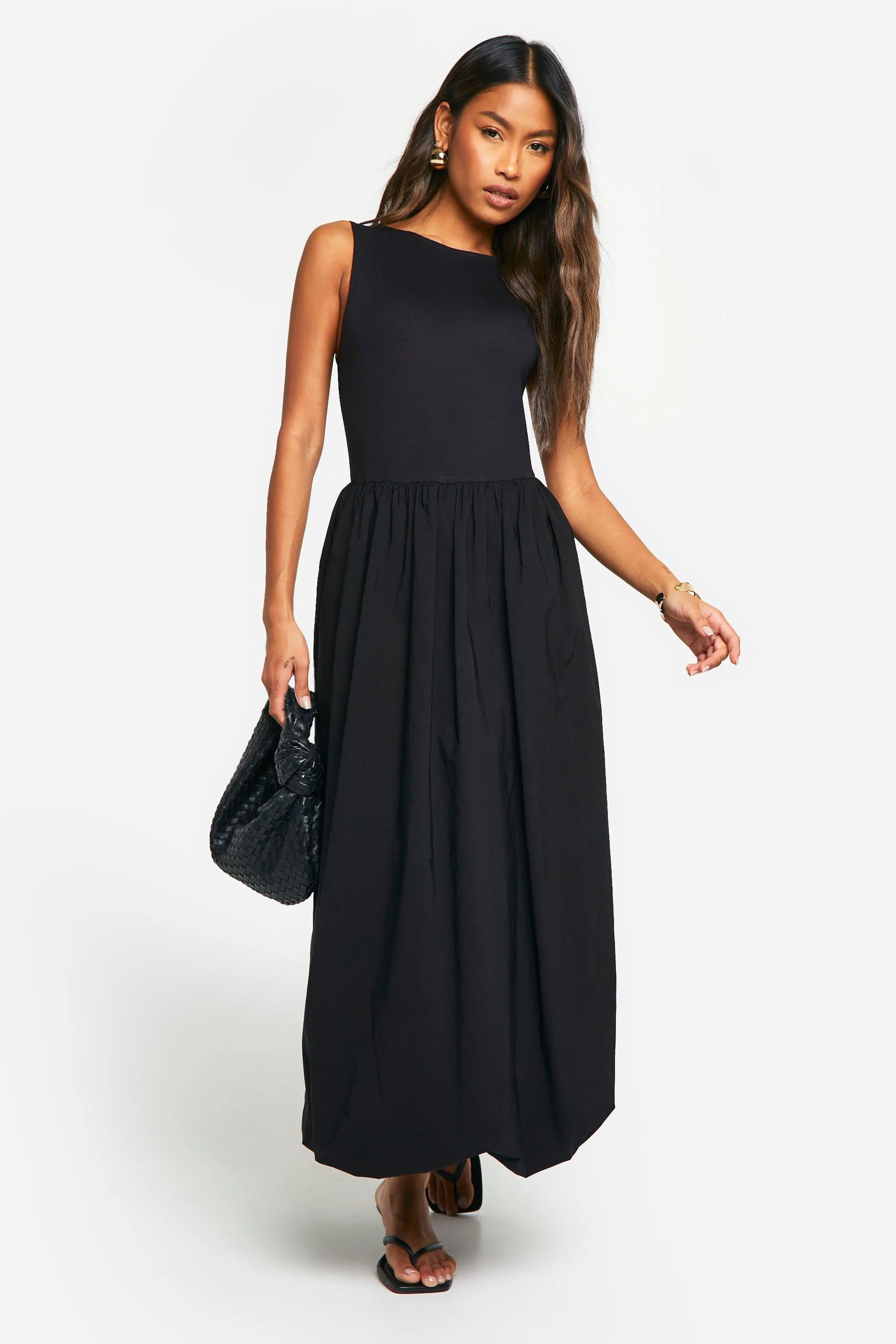 Jersey Knit Puffball Volume Midi Dress