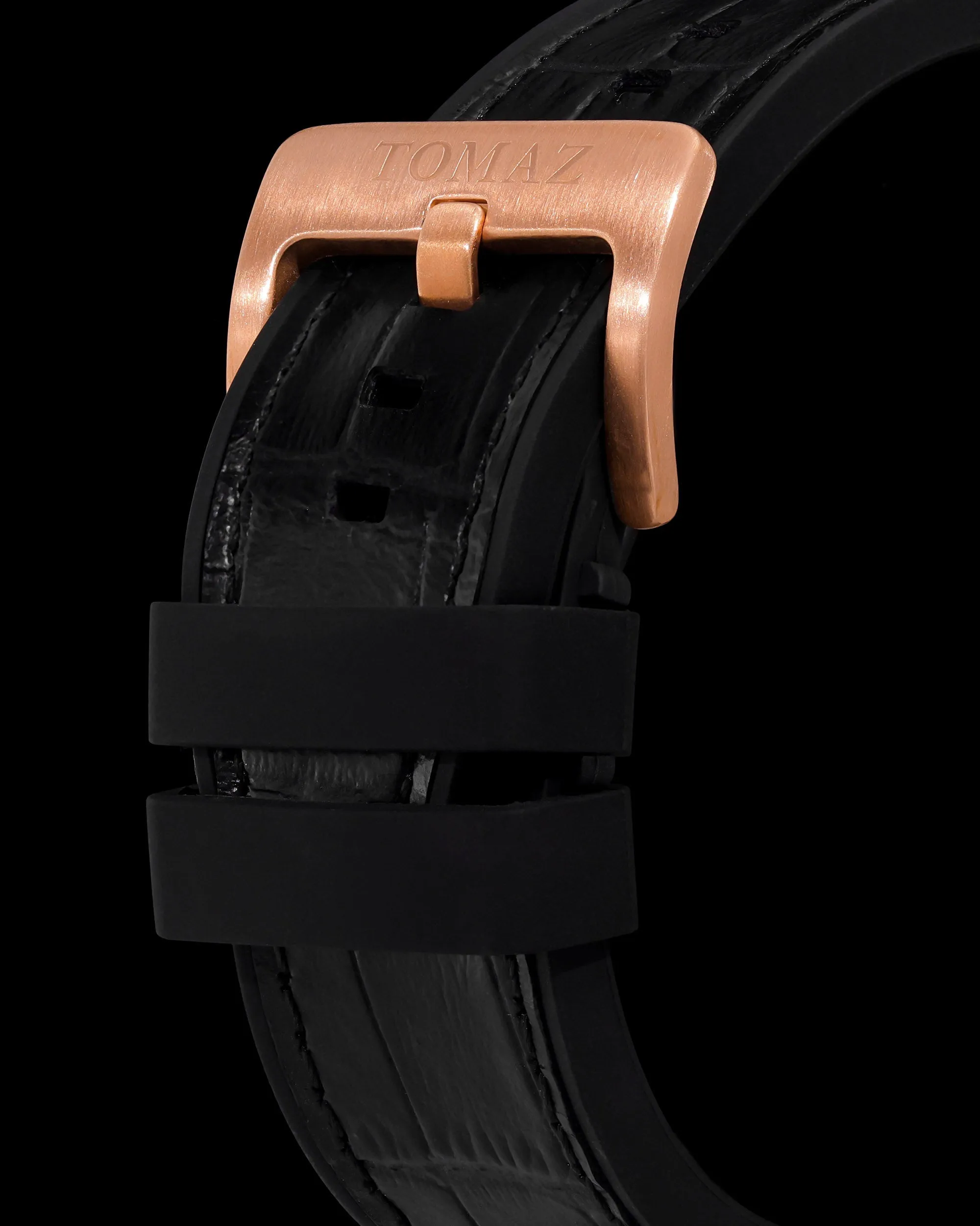 Jezper TQ021B-D8 (Rosegold) with Rainbow Swarovski (Black Bamboo Rubber Strap)