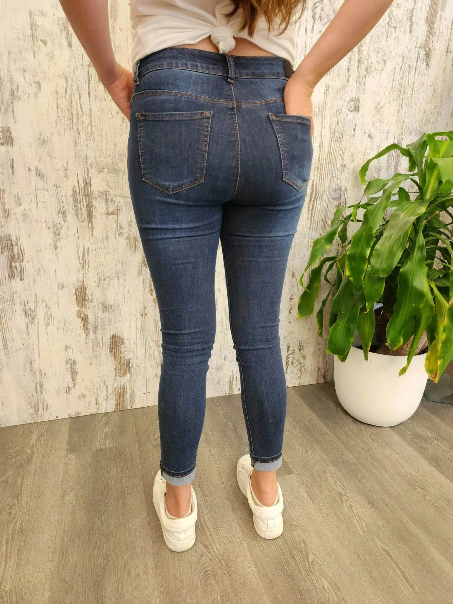 Josie Stretch High Rise Denim Jeans - Dark Blue