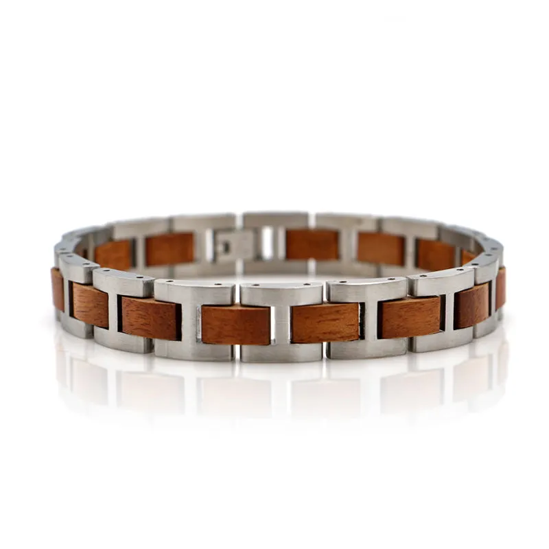 Koa and Stainless Steel Bracelet Mens