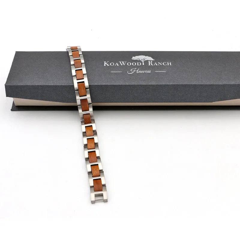 Koa and Stainless Steel Bracelet Mens