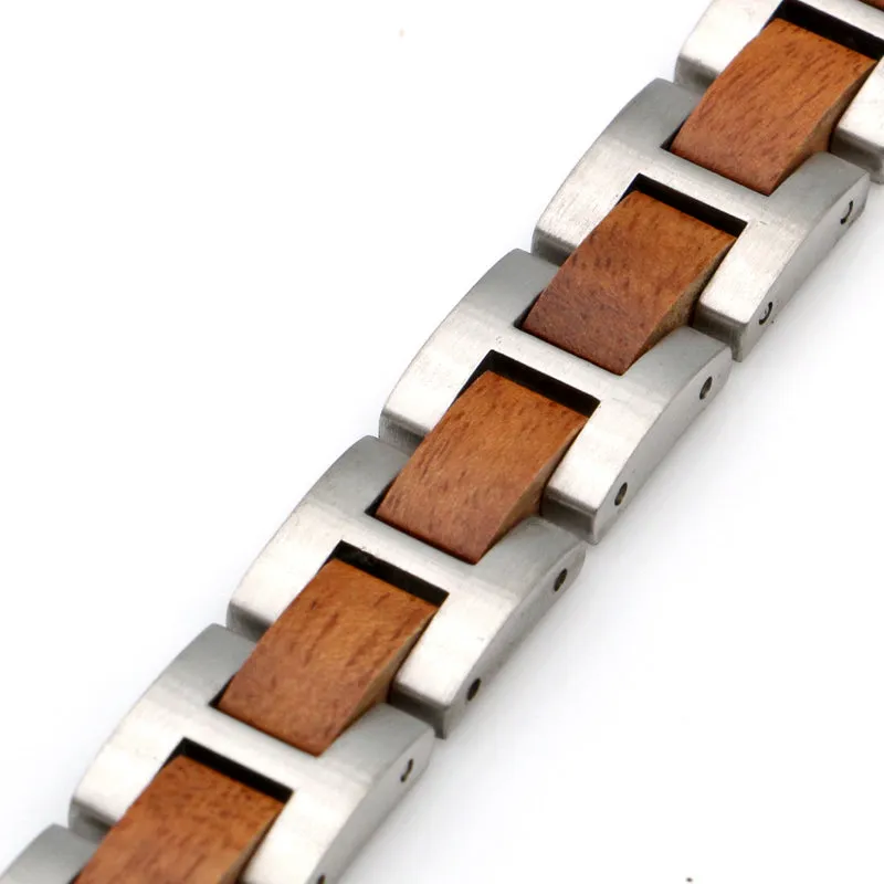 Koa and Stainless Steel Bracelet Mens