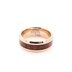 Koa Wood Rose Gold Tungsten Ring Beveled 8mm