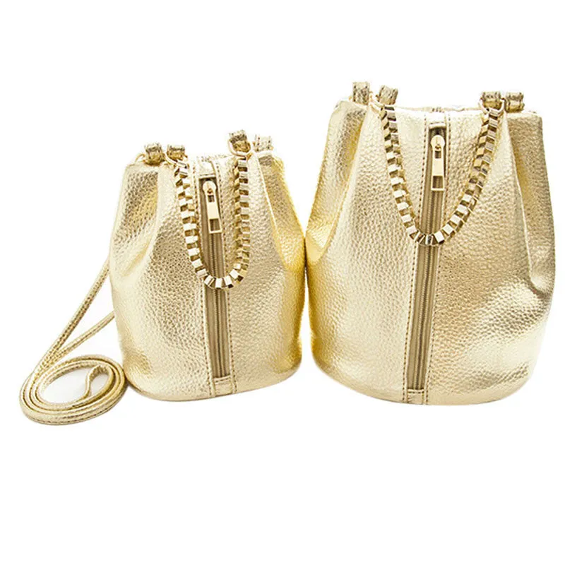 Leather Bucket Bag Women Handbag Girl Casual Shoulder Bag Crossbody Bags Messenger Bag Bolsas Luxury Gold