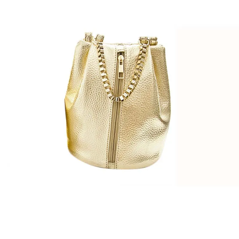 Leather Bucket Bag Women Handbag Girl Casual Shoulder Bag Crossbody Bags Messenger Bag Bolsas Luxury Gold