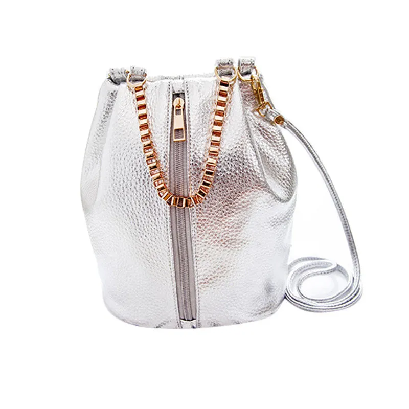 Leather Bucket Bag Women Handbag Girl Casual Shoulder Bag Crossbody Bags Messenger Bag Bolsas Luxury Gold