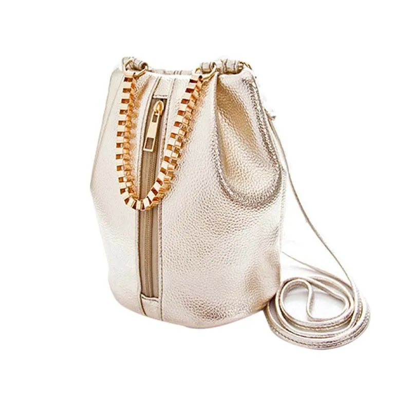 Leather Bucket Bag Women Handbag Girl Casual Shoulder Bag Crossbody Bags Messenger Bag Bolsas Luxury Gold