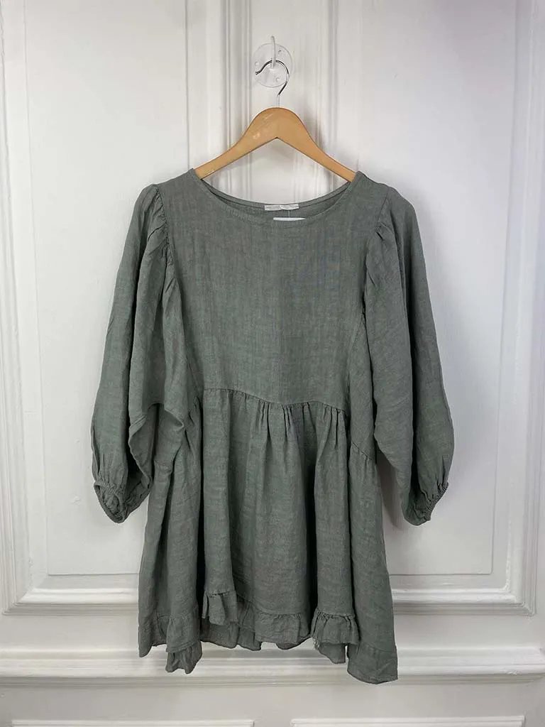 Linen Smock Top - Steel