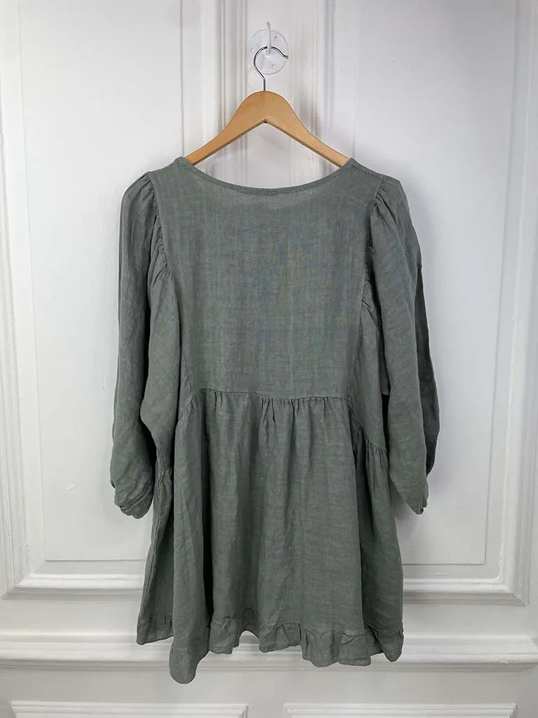 Linen Smock Top - Steel