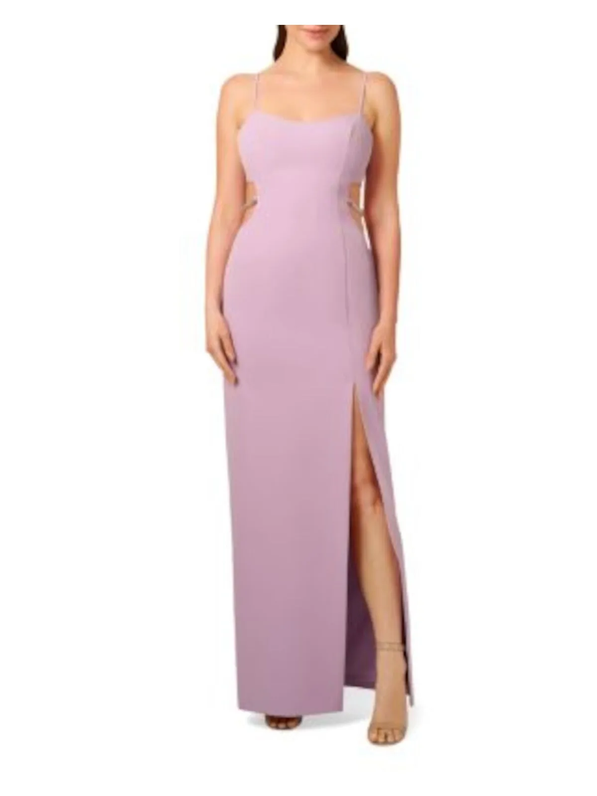 LIV FOSTER Womens Purple Zippered Cut Out Chain Accent High Slit Lined Spaghetti Strap Scoop Neck Full-Length Evening Gown Dress