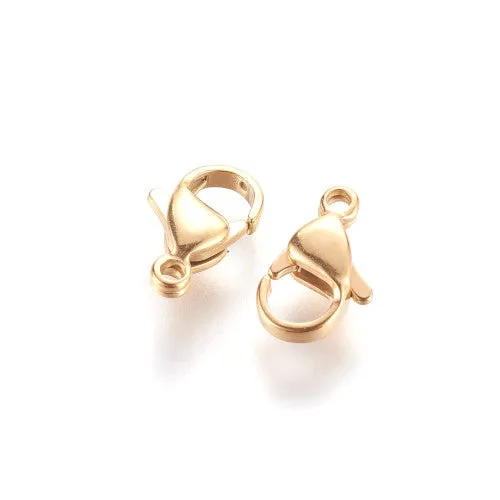 Lobster Claw Clasps, 304 Stainless Steel, 24K Gold Plated, 12x7mm