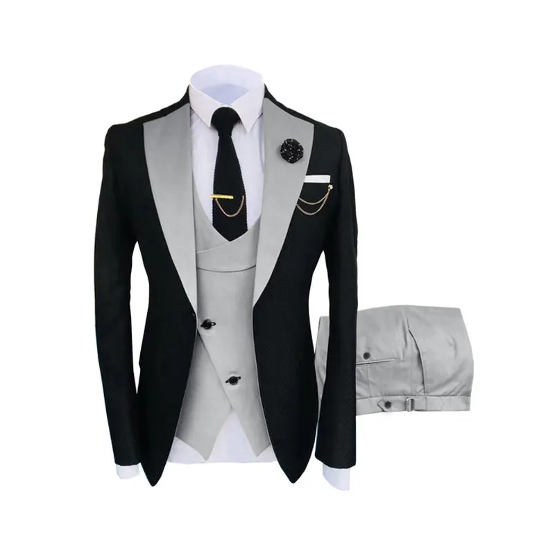 MBluxy Slim Fit Blazer 3 Pcs Two Piece Set Formal Peaked Lapel Wedding Prom