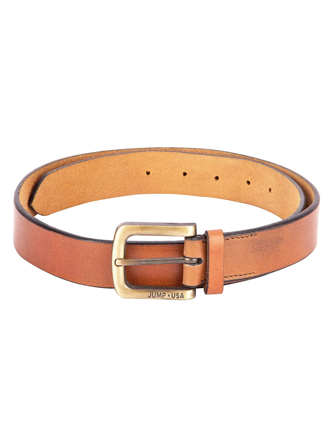 Men Tan Solid Leather Belt