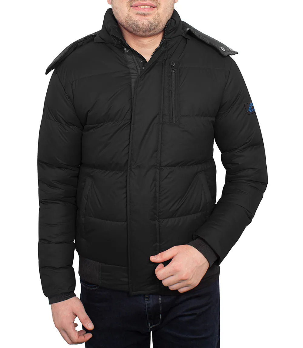 Men's Black Puffer Jacket With Faux Fur Hood