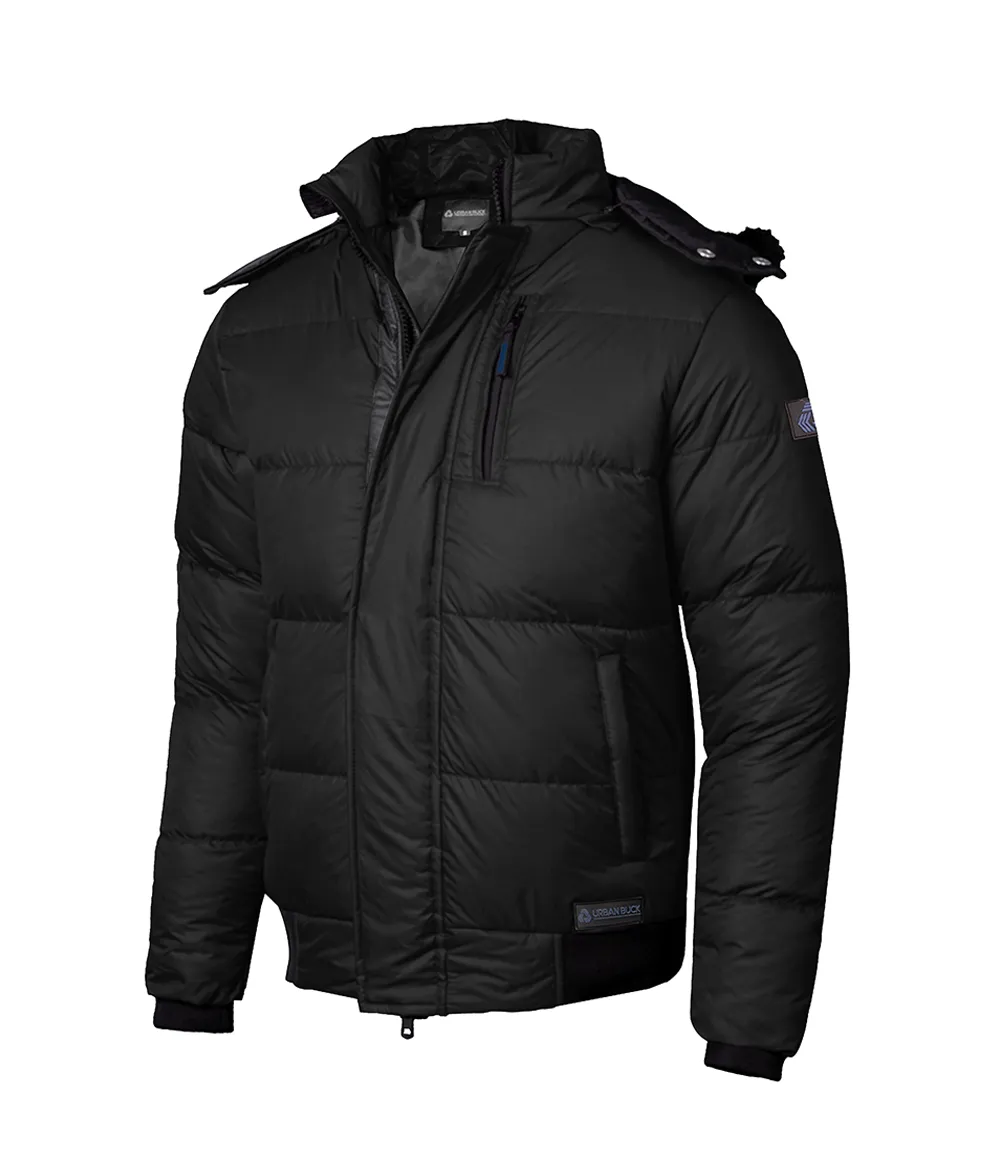 Men's Black Puffer Jacket With Faux Fur Hood