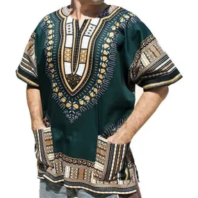 Men's Dark Green African Tribal Ethnic 3D Printed Short Sleeve Shirt