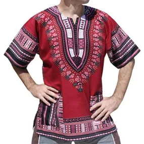 Men's Dark Red African Primitive Tribal Ethnic 3D Print Short Sleeve Shirt