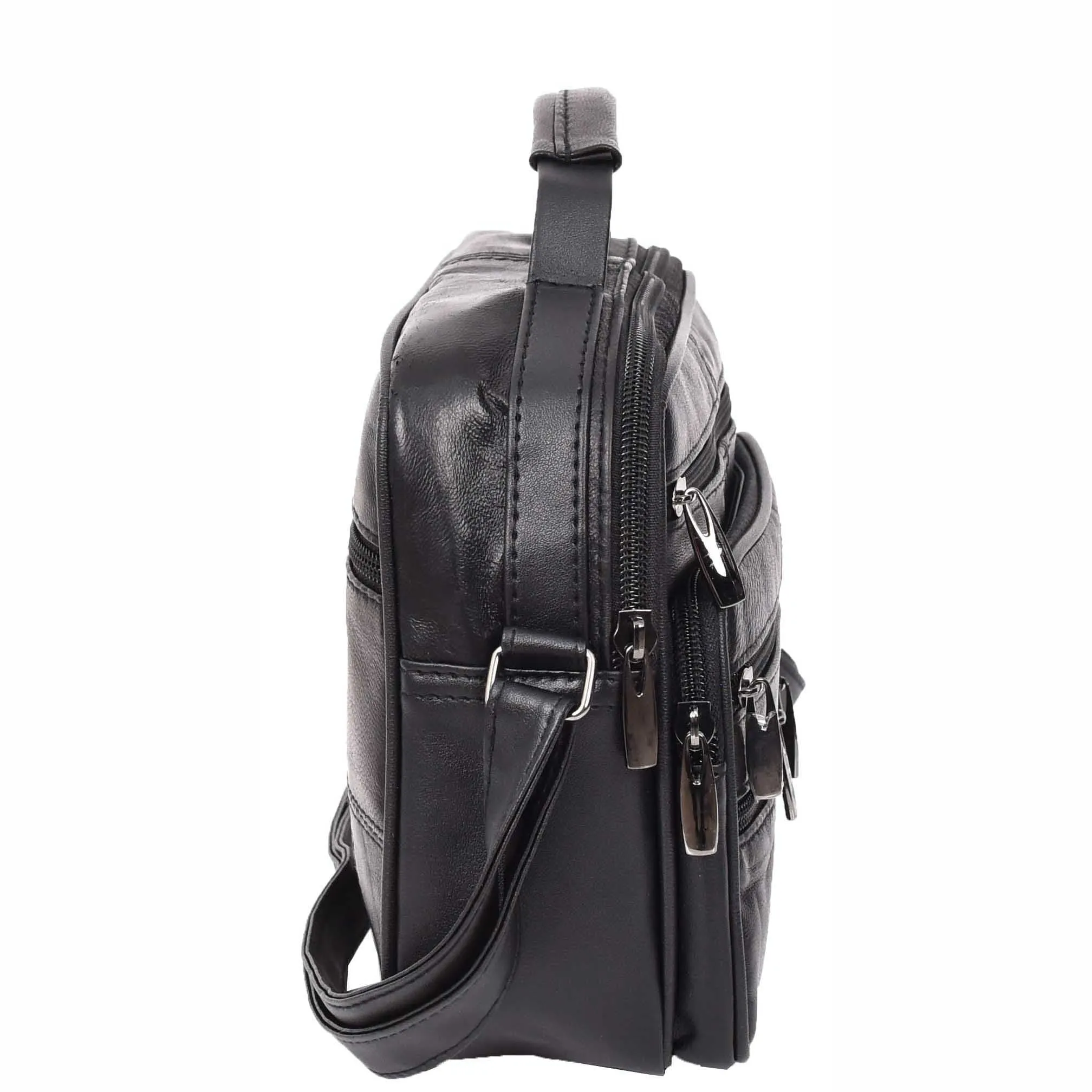 Mens Messenger Cross Body Bag Soft Leather Small Black HOL909