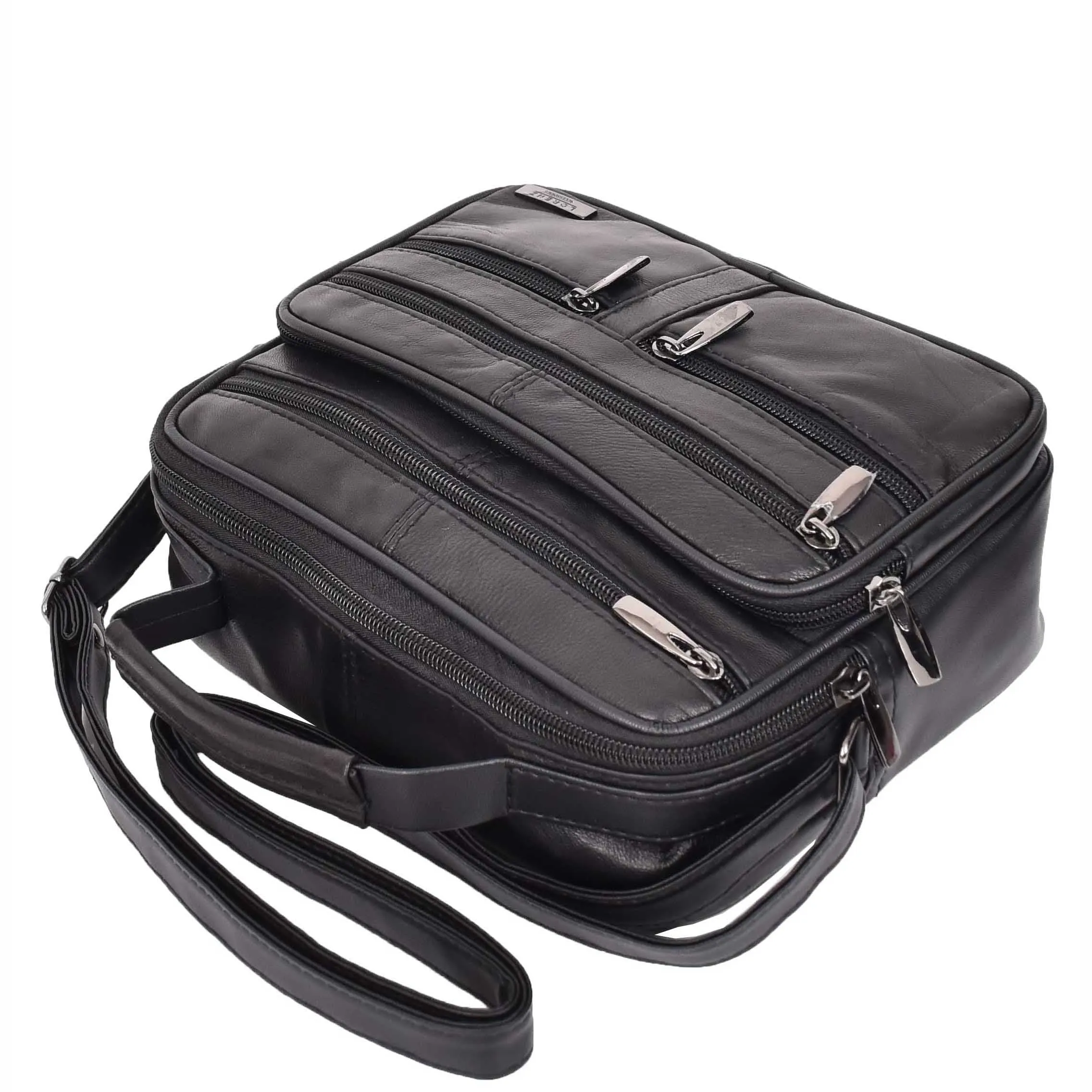 Mens Messenger Cross Body Bag Soft Leather Small Black HOL909