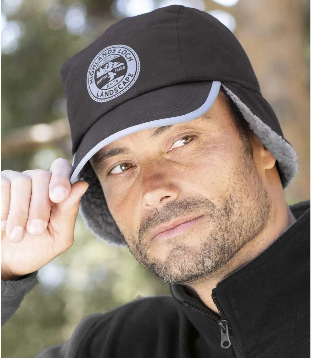 Men's Sherpa-Lined Microfibre Cap - Black 