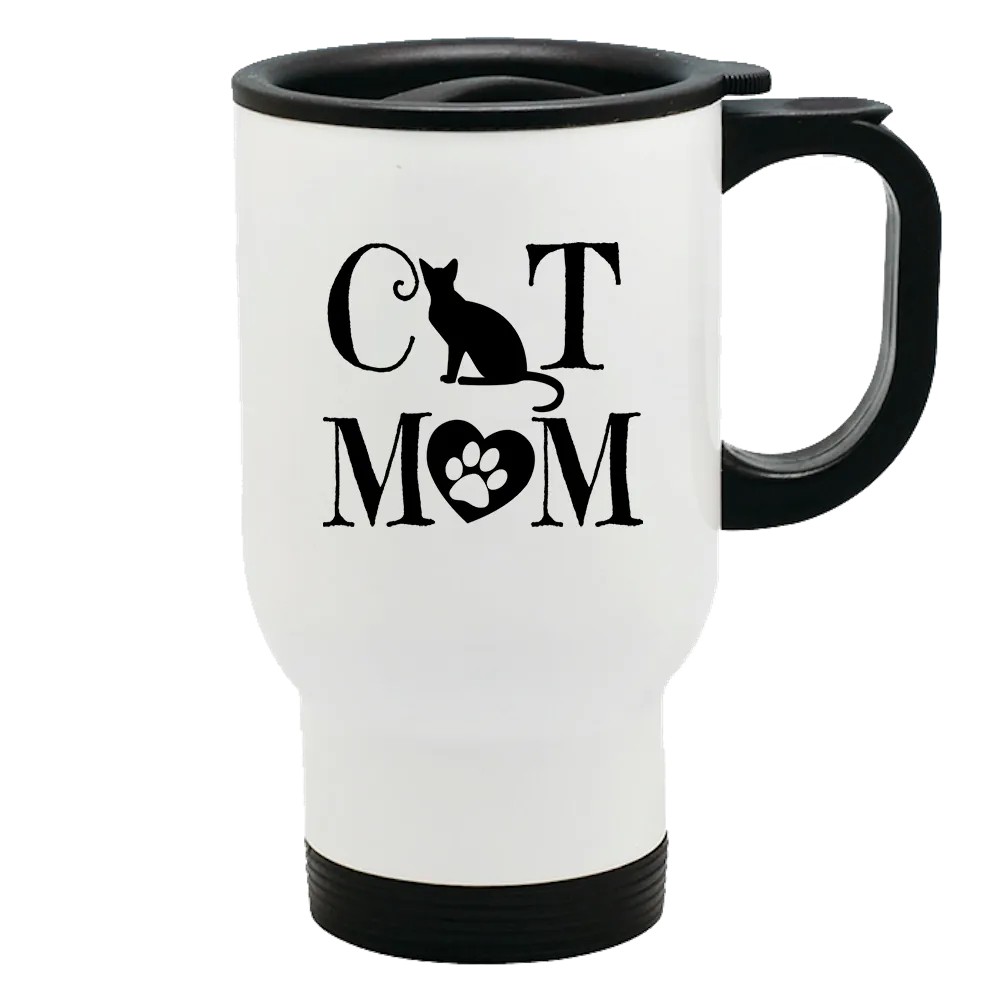 Metal Coffee and Tea Travel Mug Cat Mom Heart