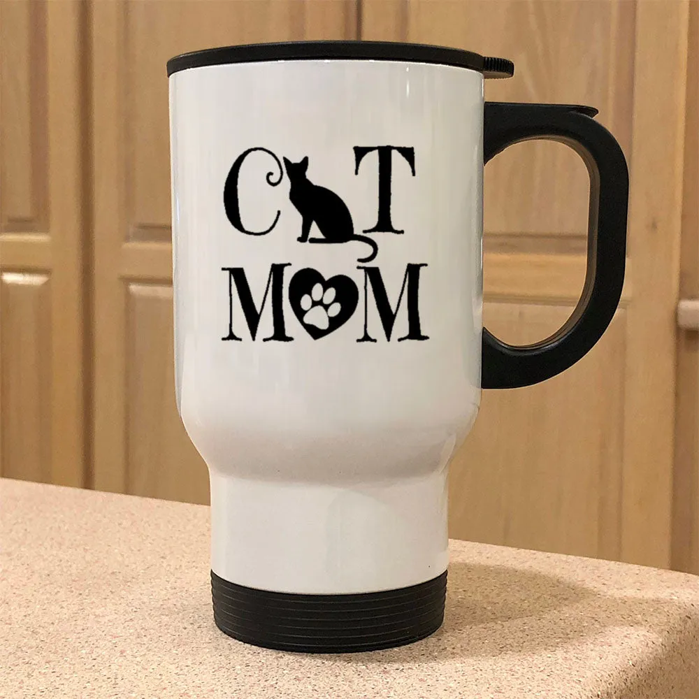 Metal Coffee and Tea Travel Mug Cat Mom Heart