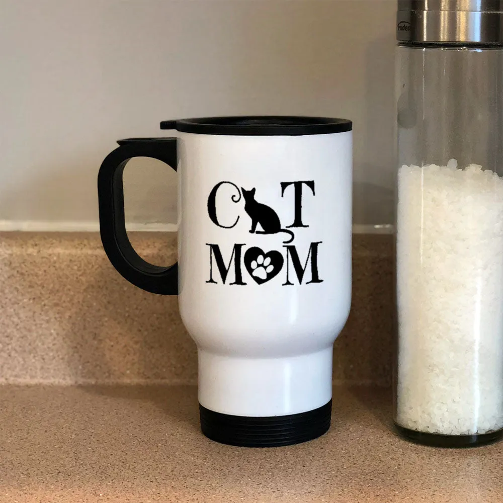 Metal Coffee and Tea Travel Mug Cat Mom Heart