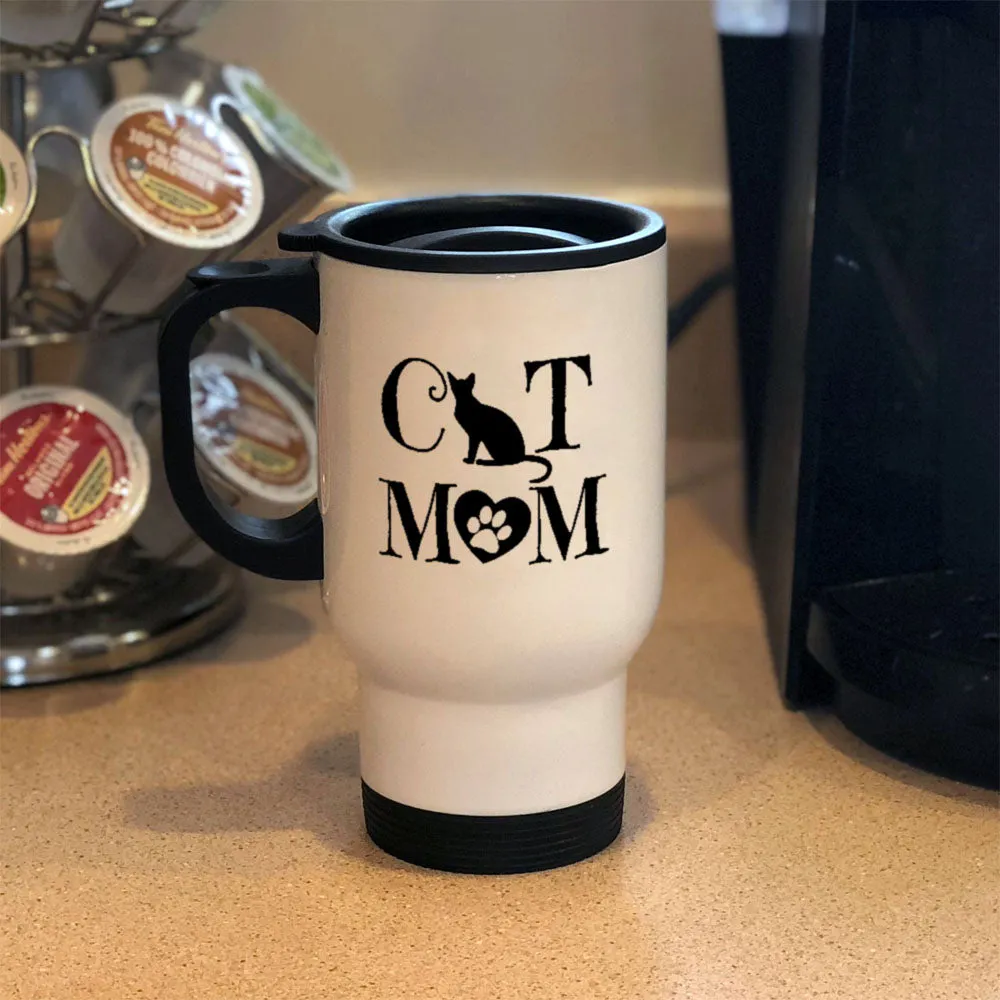 Metal Coffee and Tea Travel Mug Cat Mom Heart